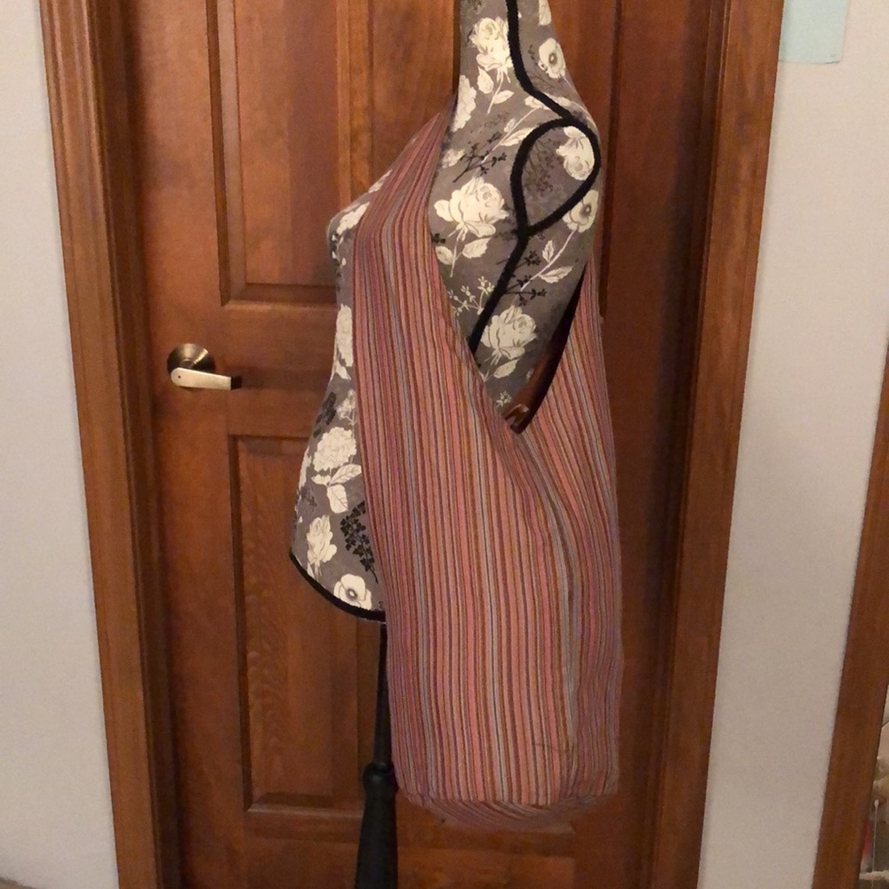 Missoni-like, orange brown and gray stripe, boho festival bag tie closure, lined